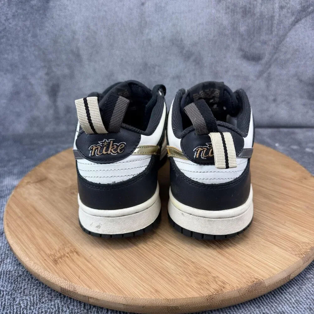 Nike Dunk Low Shoes Boys Size 6Y Black White Gold Basketball Sneakers DH9764-001